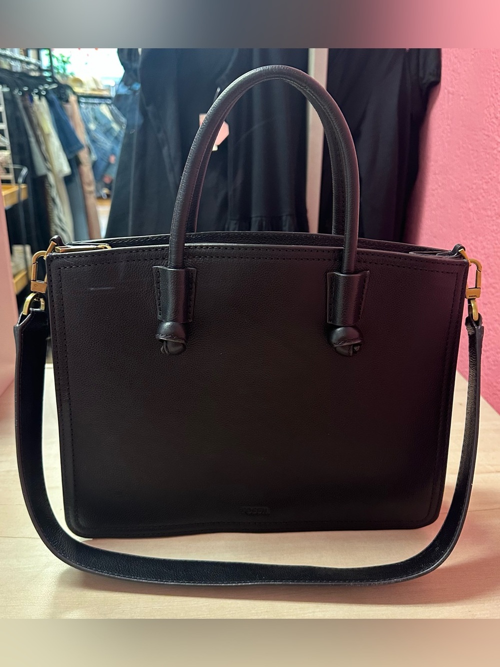 Fossil Classic Black Structured Tote Handbag - Women's Bag